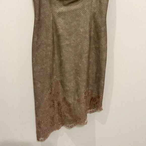 Dina Bar-el Fitted Dress Sz 6 Tan Bronze Asymmetrical Stretch Sleeveless NWT - Picture 5 of 6